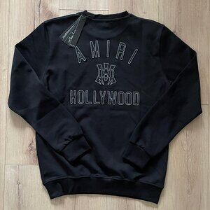 XXL AMIRI MEN'S HOLLYWOOD SWEATER BLACK COTTON CREW NECK